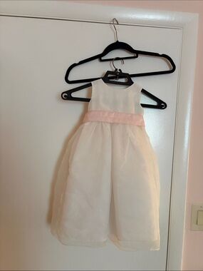 Us Angels Cream Formal Dress with Pink Satin Waistband